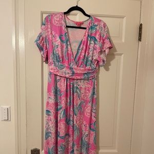 Lilly Pulitzer | Maxi Dress Jessi Prosecco Pink V Neck Short Sleeve- Size L